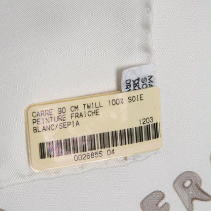 Hermes Silk Peinture Fraiche 90 White Sepia 6 of 7