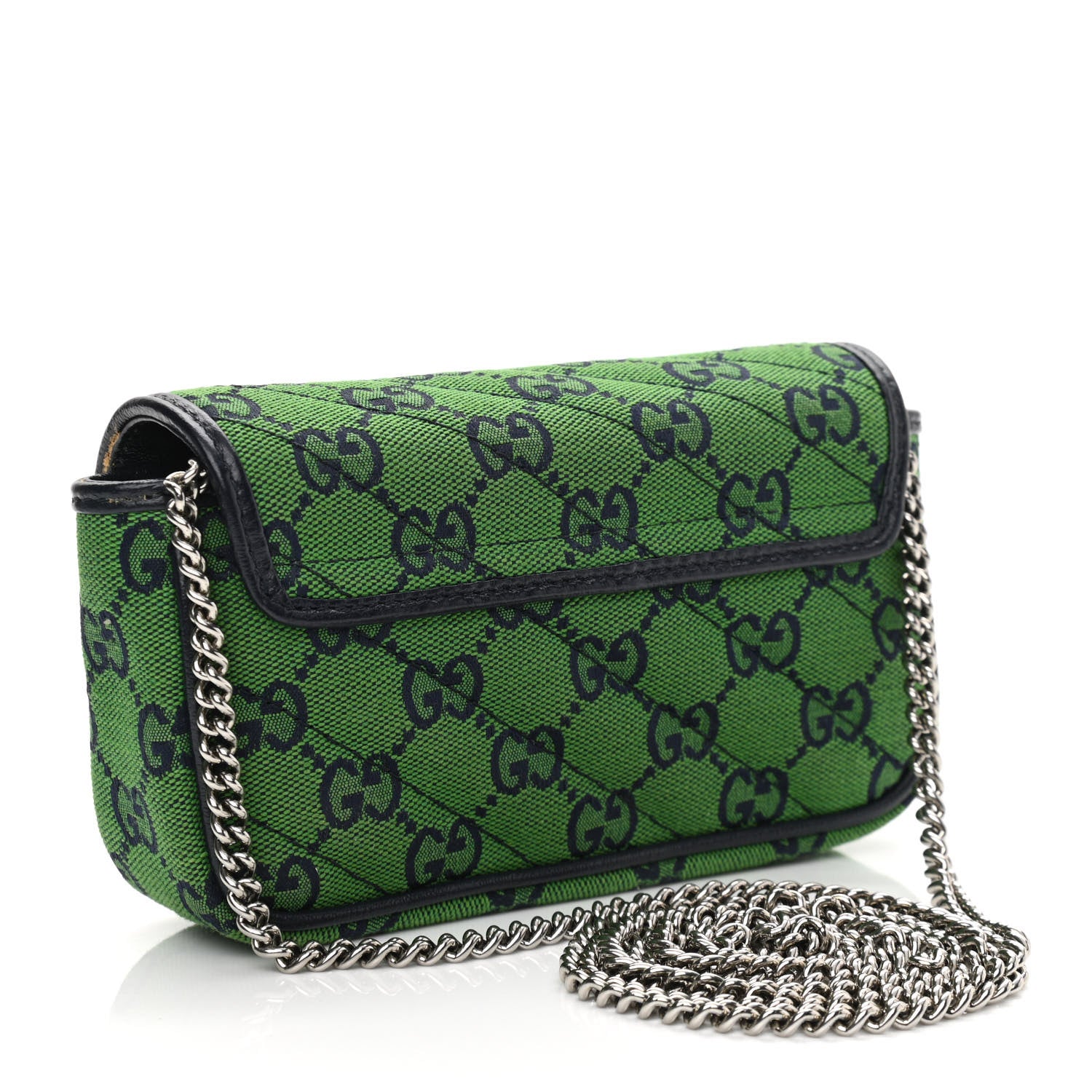 Gucci Monogram Multicolor Matelasse Diagonal Super Mini GG Marmont Shoulder Bag Green Blue 3 of 13