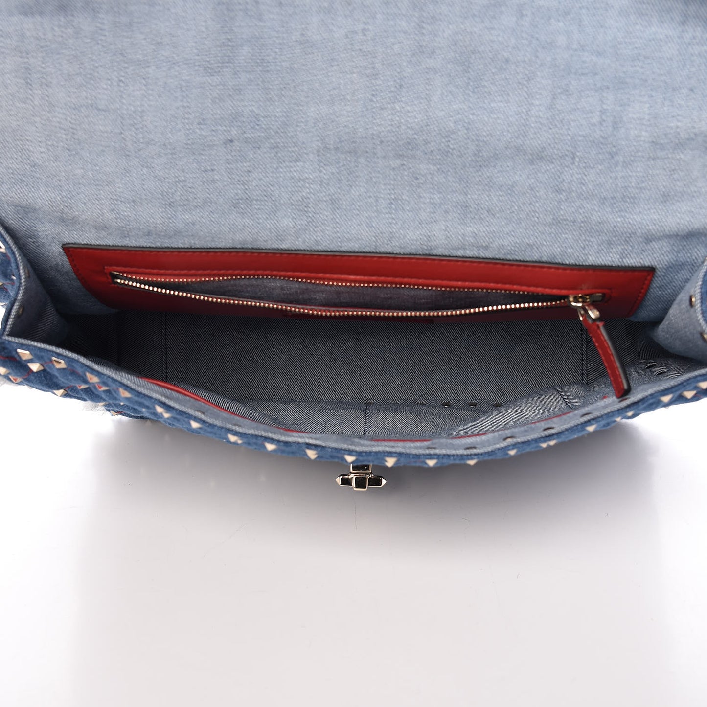 Denim Fringe Maxi Rockstud Spike Shoulder Bag Blue