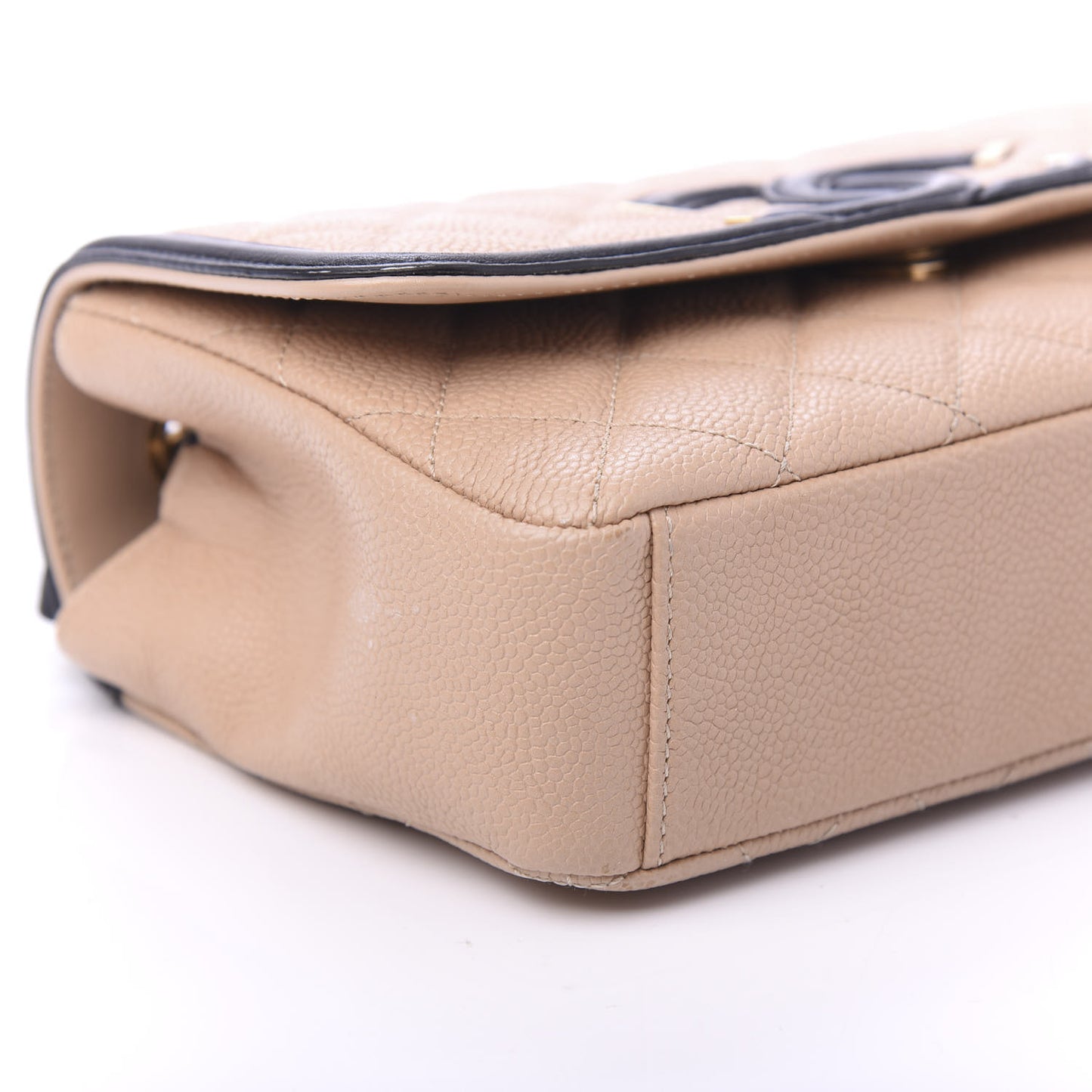 Caviar Quilted Small CC Filigree Flap Beige Black