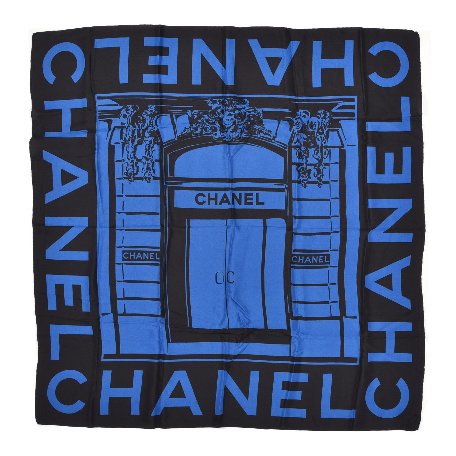 Chanel Silk Scarf CC Logo Blue Black 1 of 3