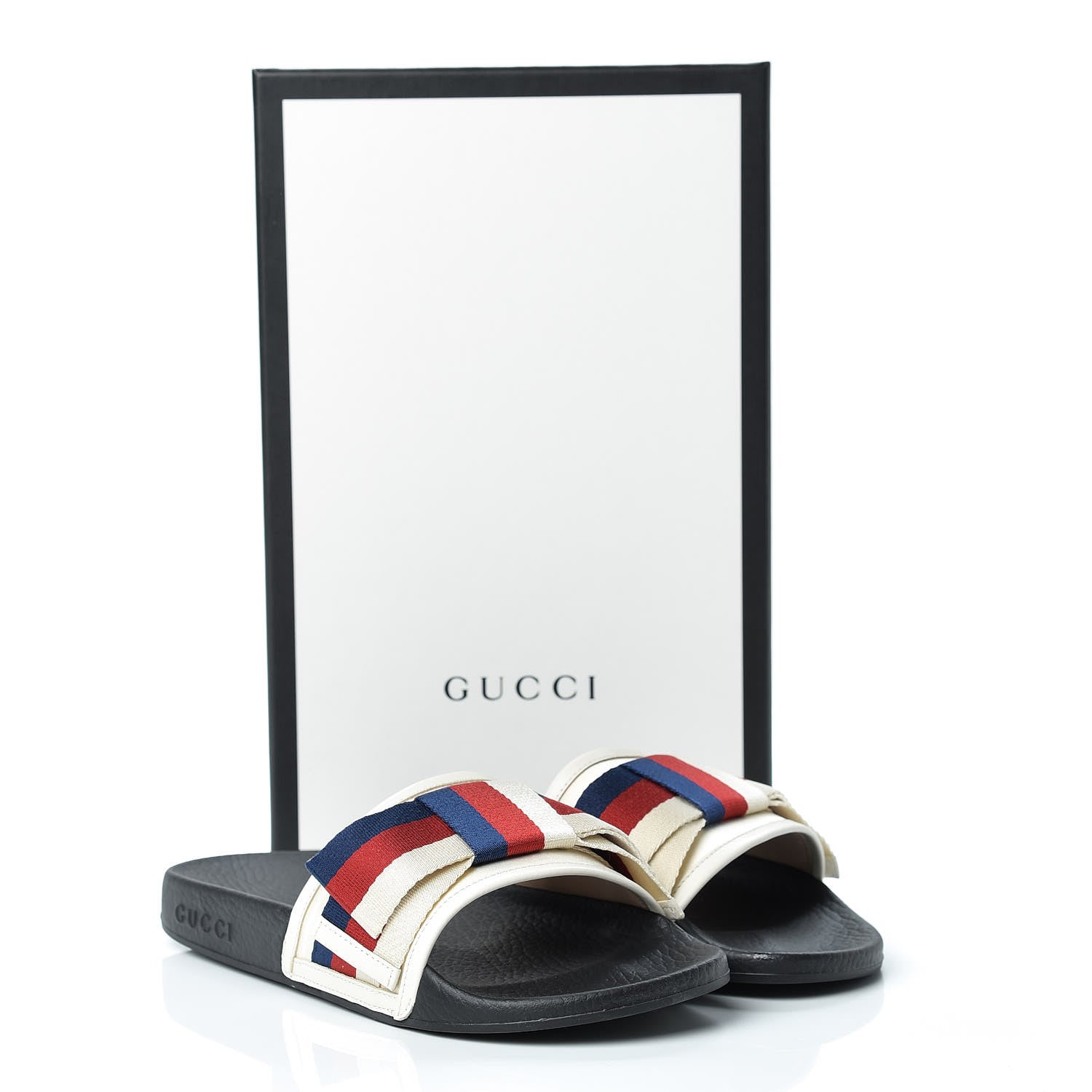 Gucci Satin Web Sylvie Bow Slide Sandals 37 White 10 of 10