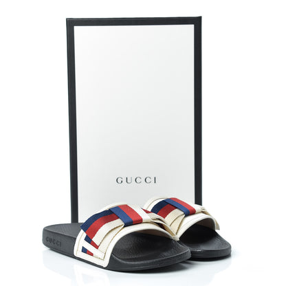 Gucci Satin Web Sylvie Bow Slide Sandals 37 White 10 of 10