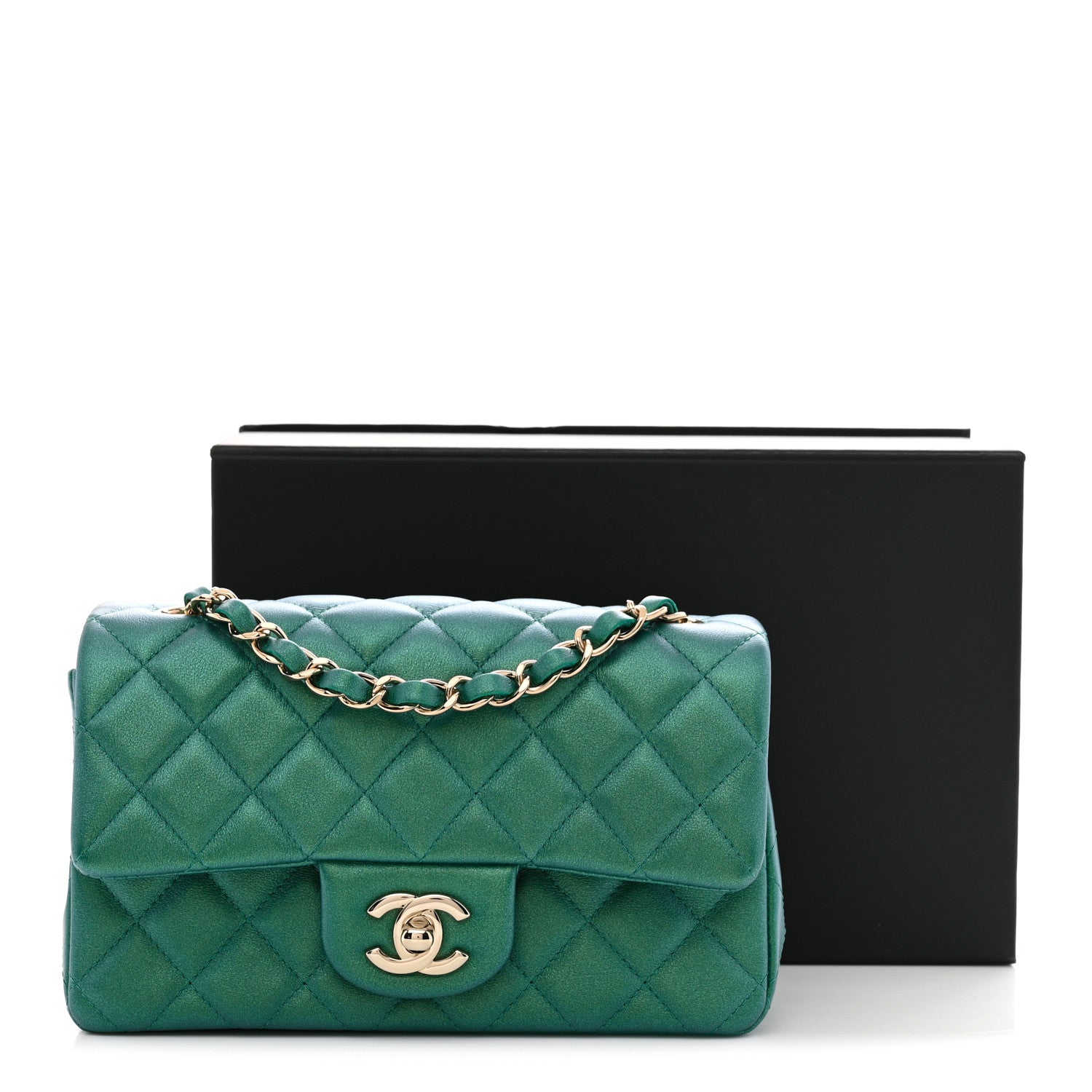 Chanel Iridescent Lambskin Quilted Mini Rectangular Flap Green 11 of 11