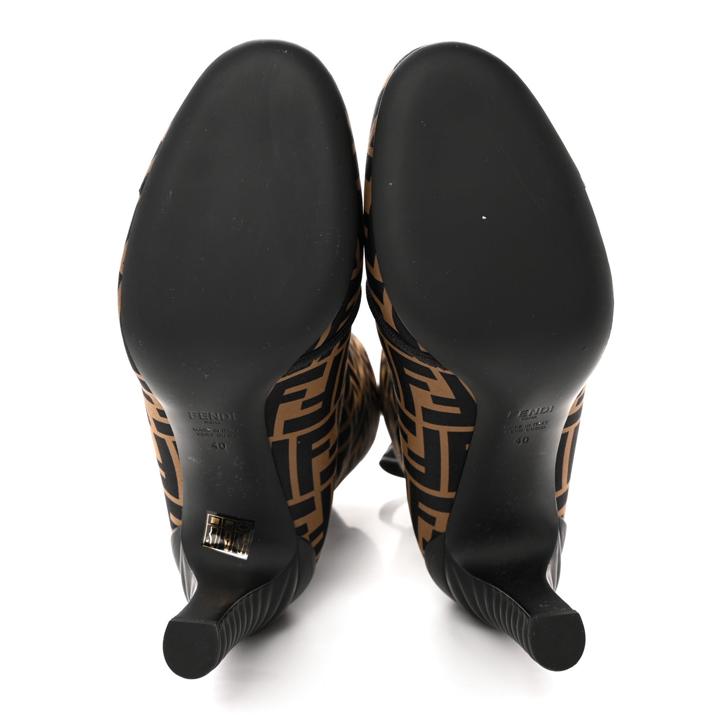 Lycra Vitello FF Logo Tape Promenade Ankle Boots 40 Tobacco Black