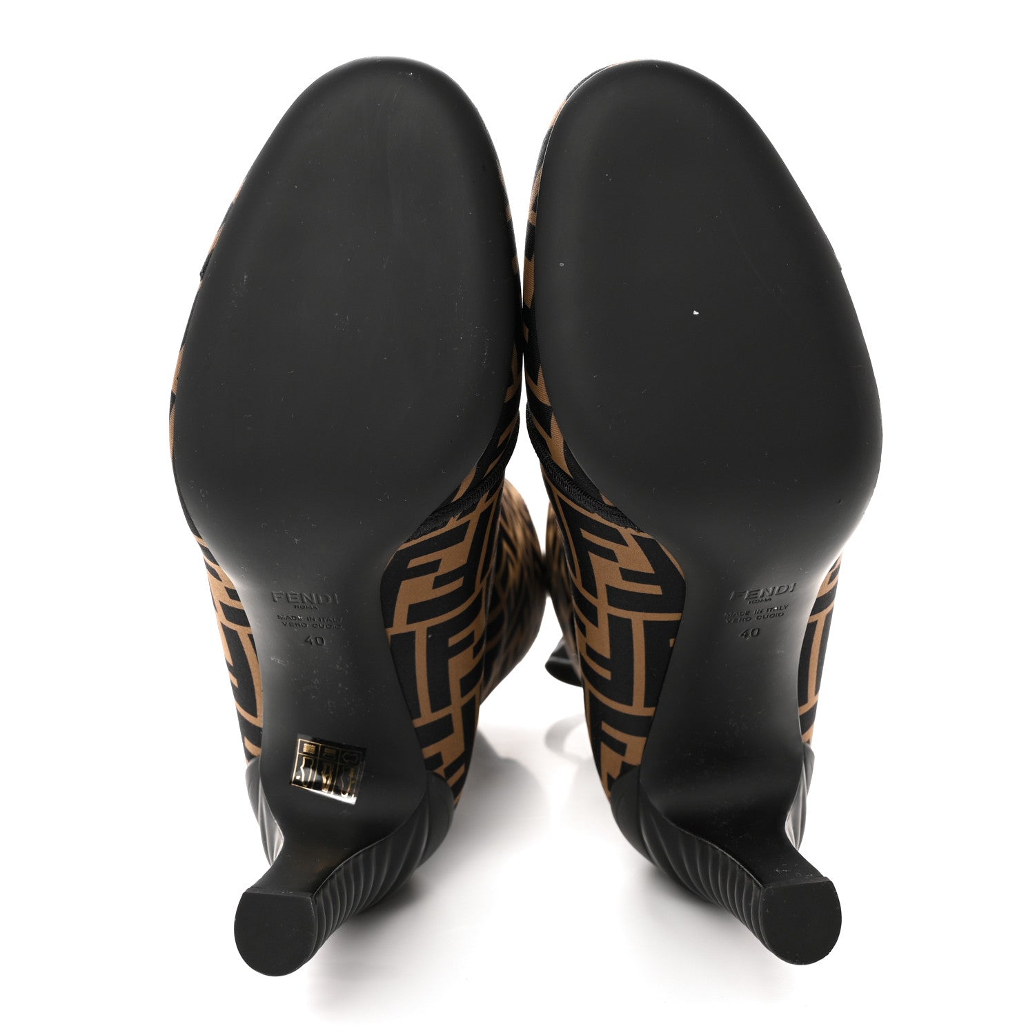 Fendi Lycra Vitello FF Logo Tape Promenade Ankle Boots 40 Tobacco Black 5 of 10