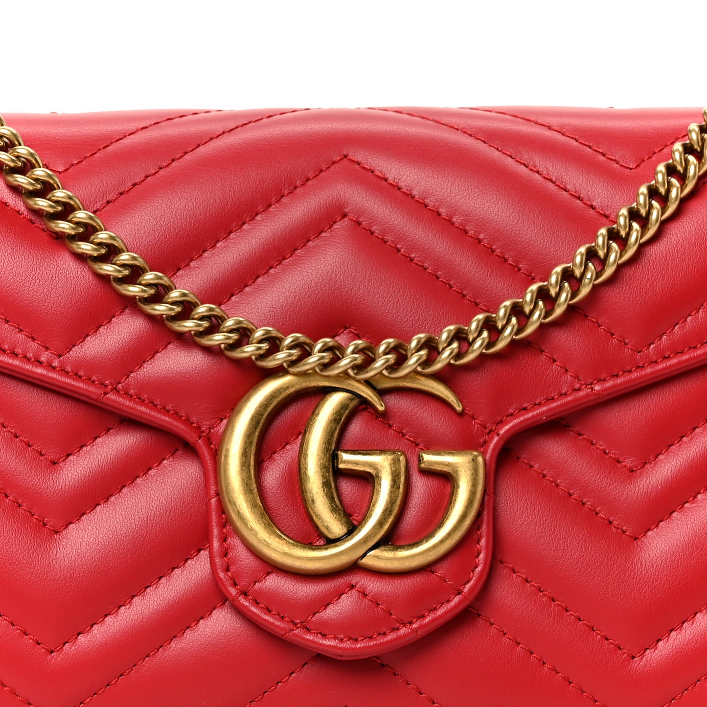 Calfskin Matelasse GG Marmont Chain Wallet Cuir Hibiscus Red