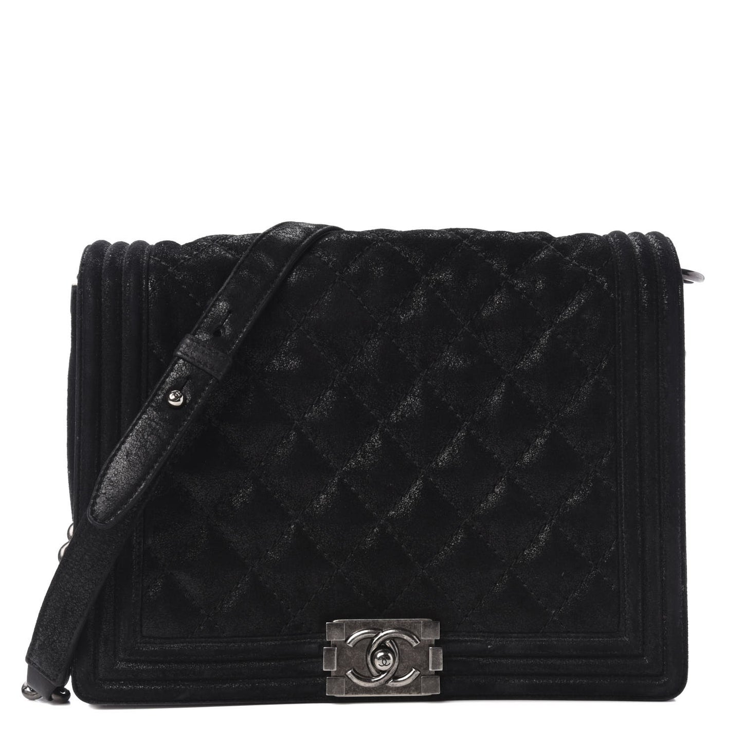 Iridescent Calfskin Quilted New Medium Gentle Boy Flap Black