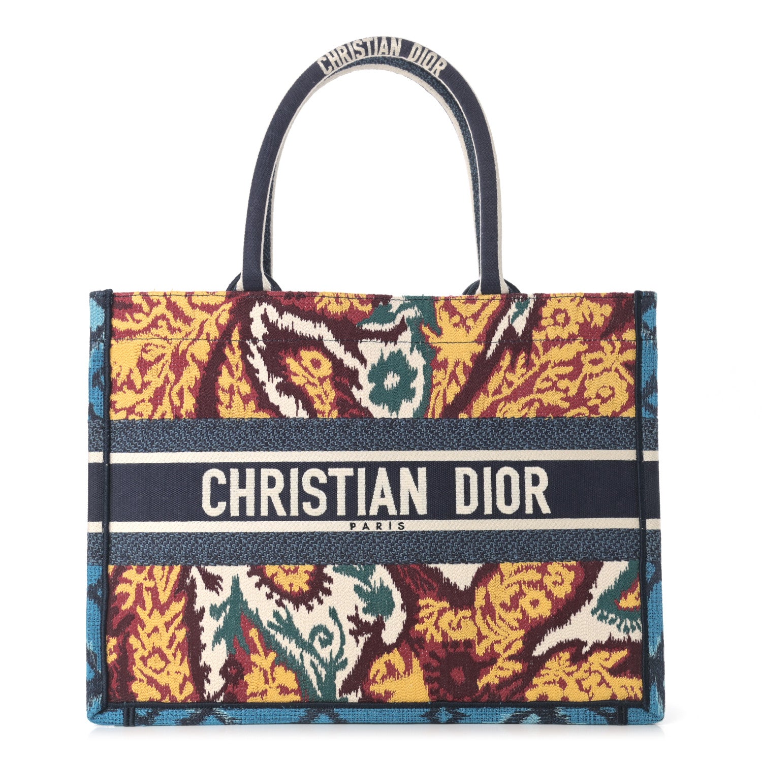 Christian Dior Canvas Embroidered Paisley Medium Book Tote Blue Multicolor 1 of 10