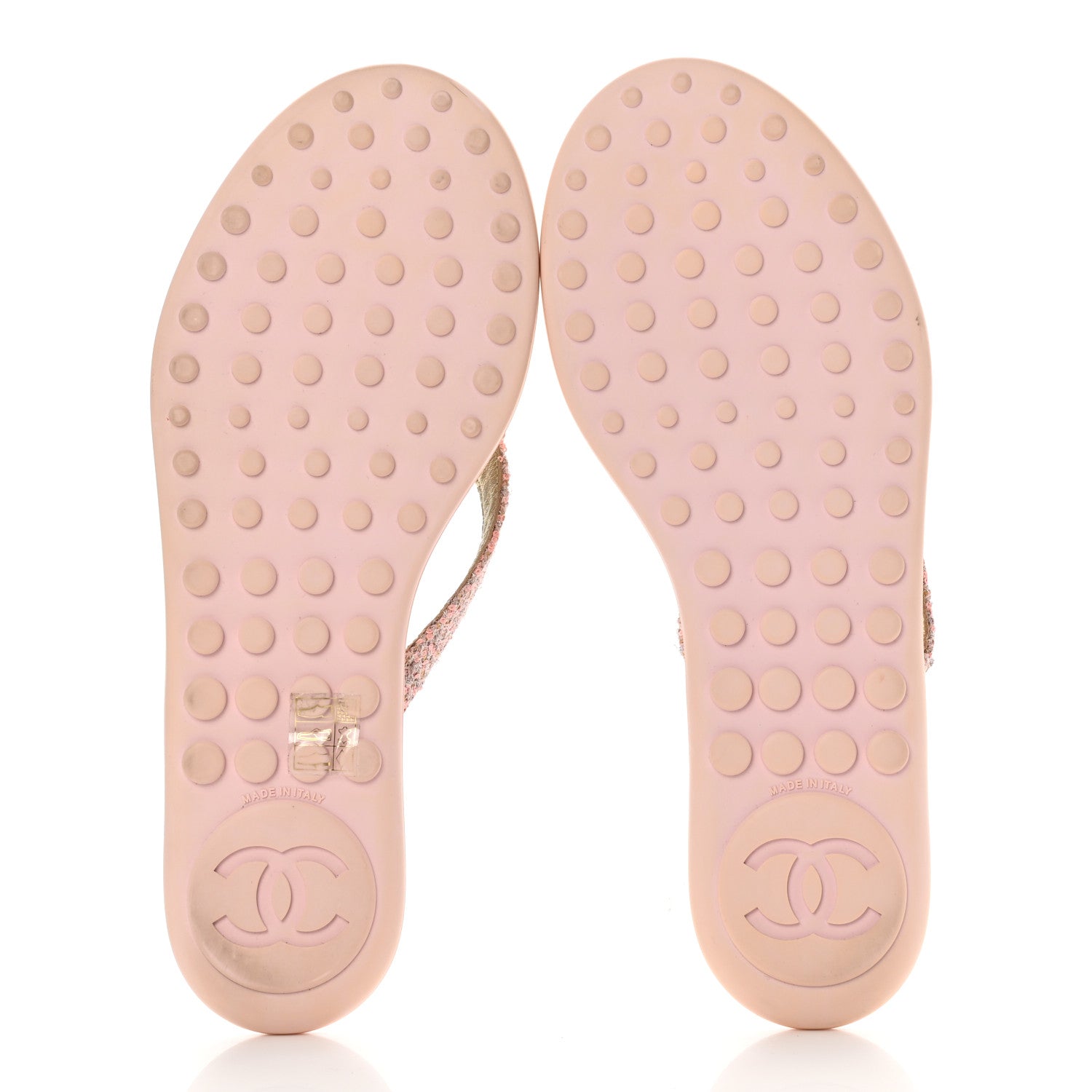 Chanel Tweed Quilted Camellia Thong Sandals 41 Salmon Apricot Gold 5 of 10