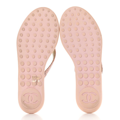 Chanel Tweed Quilted Camellia Thong Sandals 41 Salmon Apricot Gold 5 of 10