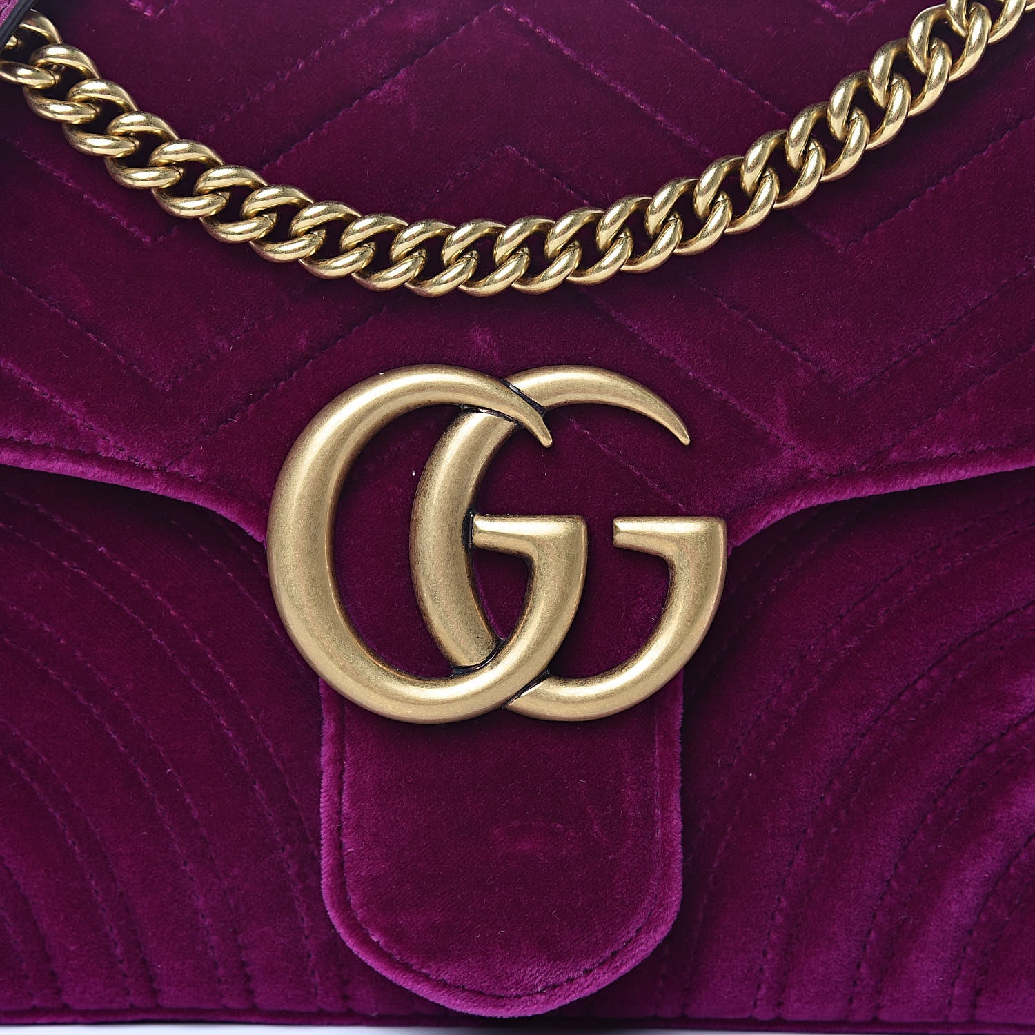 Gucci Velvet Matelasse Medium GG Marmont Shoulder Bag Fuchsia Violet Cyclamen 10 of 10