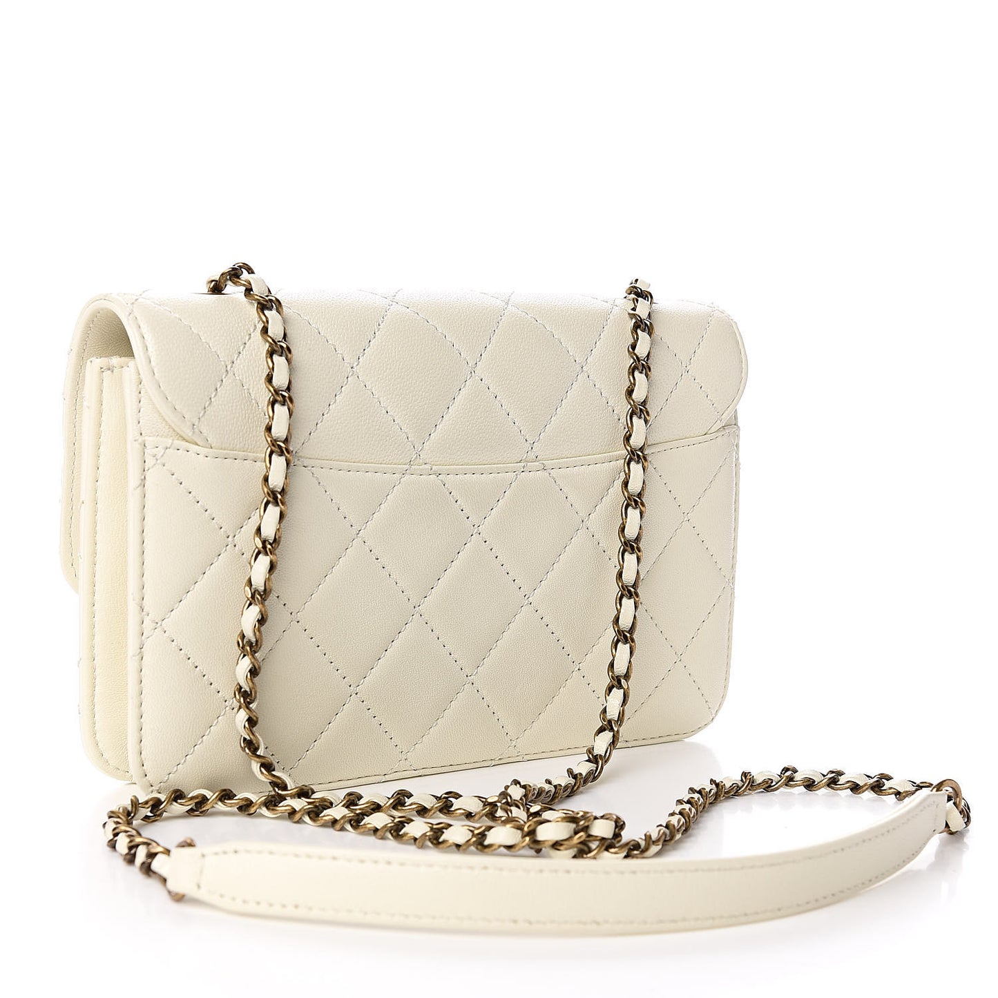 Sheepskin Quilted Mini Beauty Lock Flap White