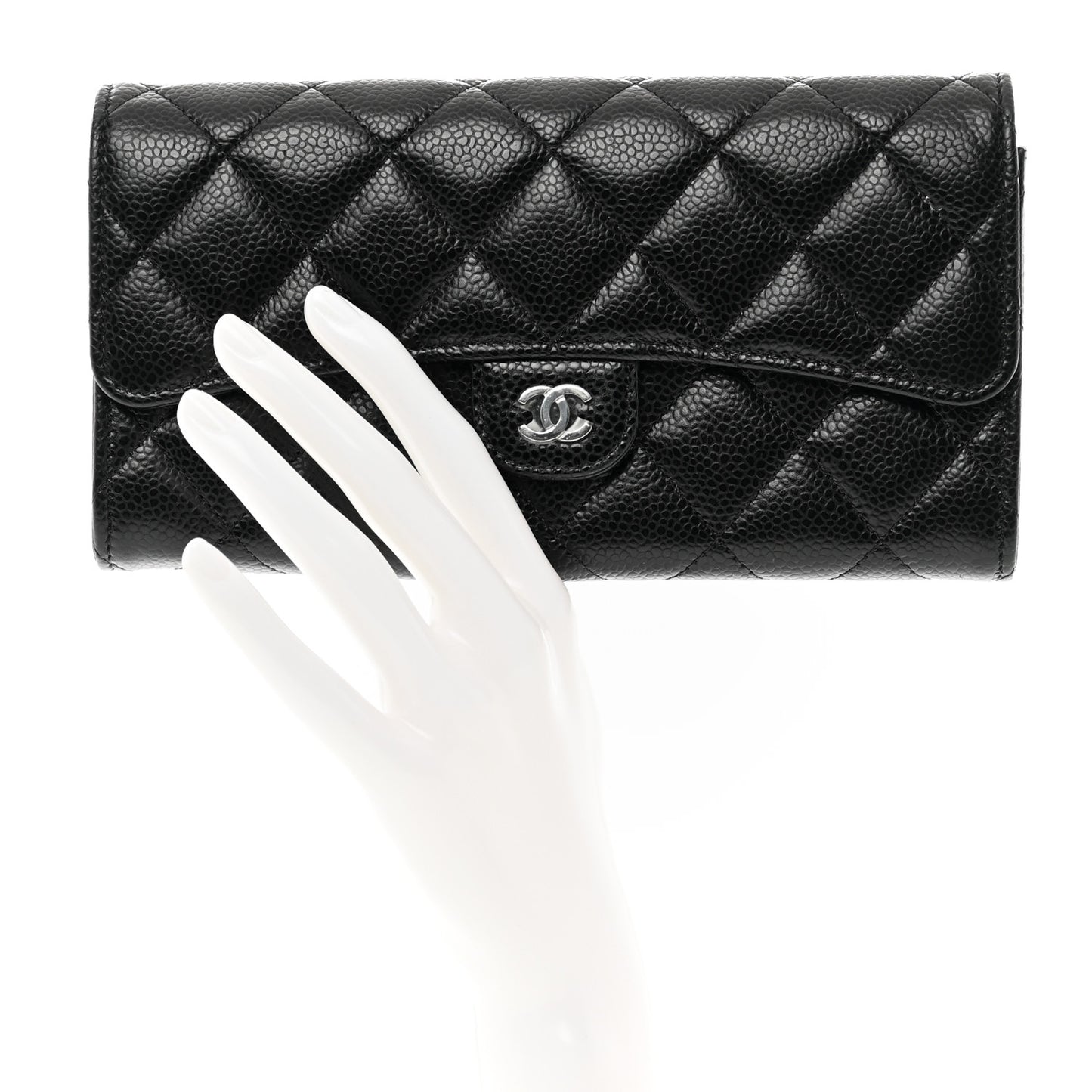 Caviar Quilted Long Flap Wallet Black