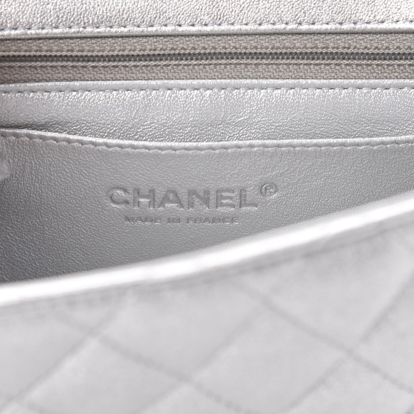 Metallic Lambskin Quilted Mini Square Flap Silver