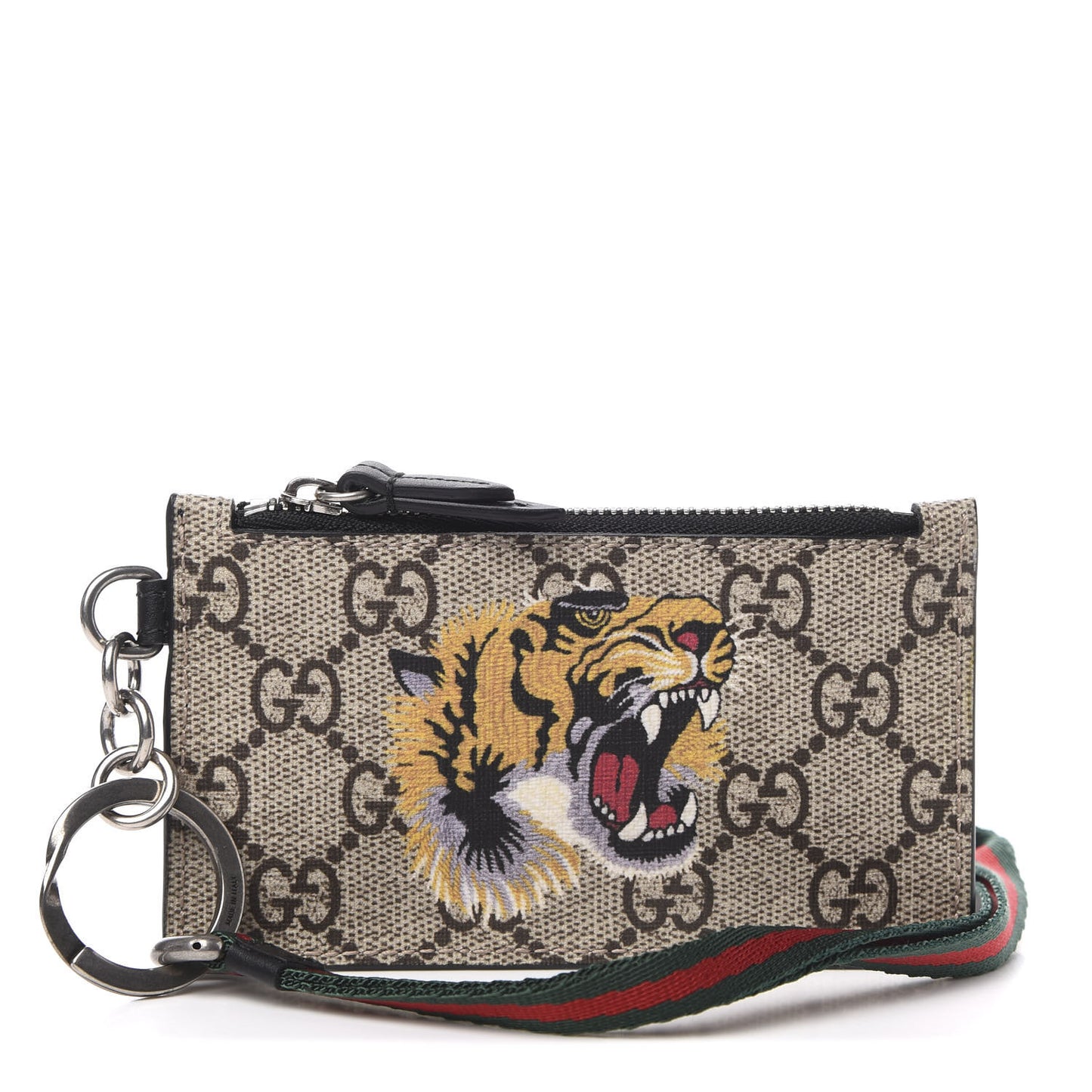 GG Supreme Monogram Tiger Print Lanyard Coin Case Card Holder