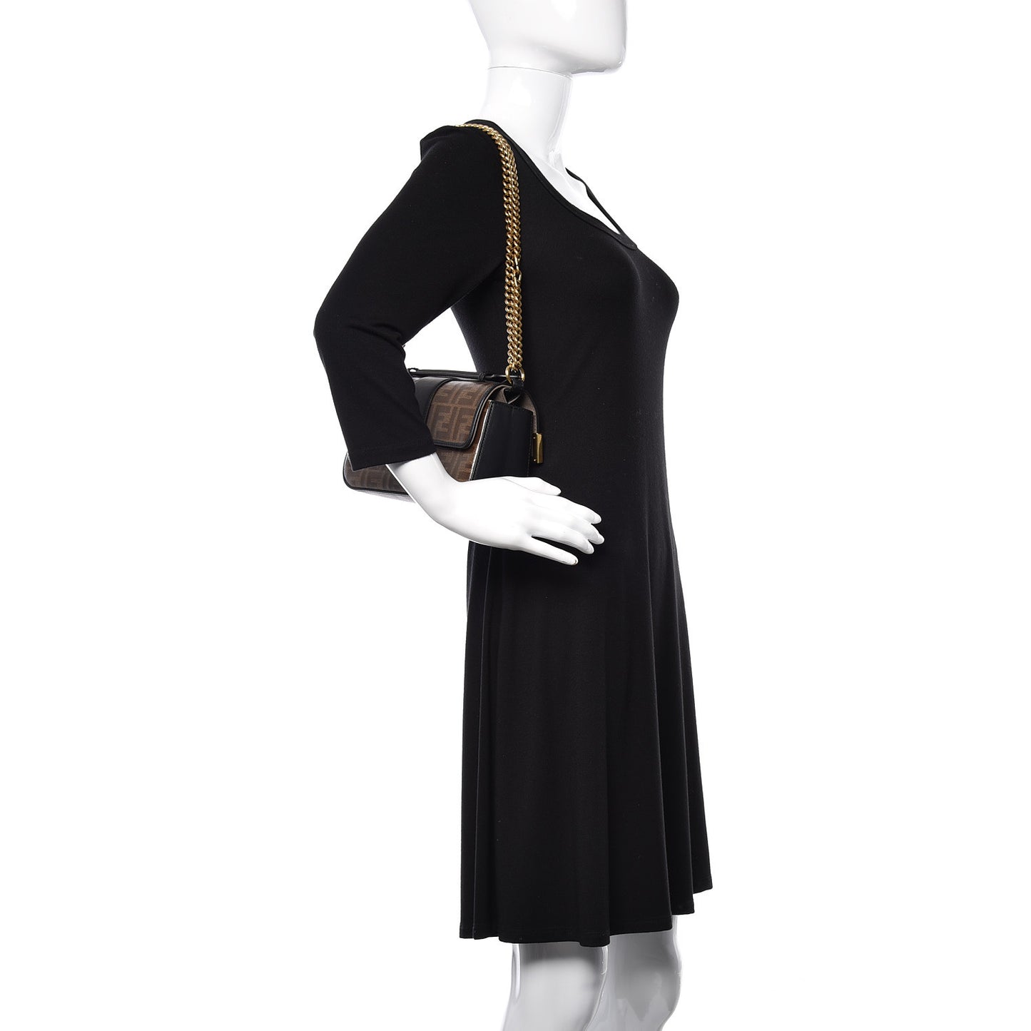Vitello Grace Glazed Fabric FF 1974 Double F Shoulder Bag Black Mogano Panna