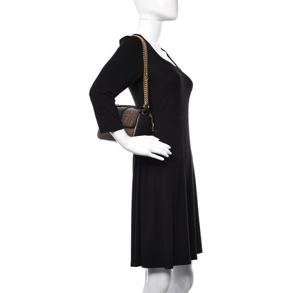 Fendi Vitello Grace Glazed Fabric FF 1974 Double F Shoulder Bag Black Mogano Panna 2 of 10