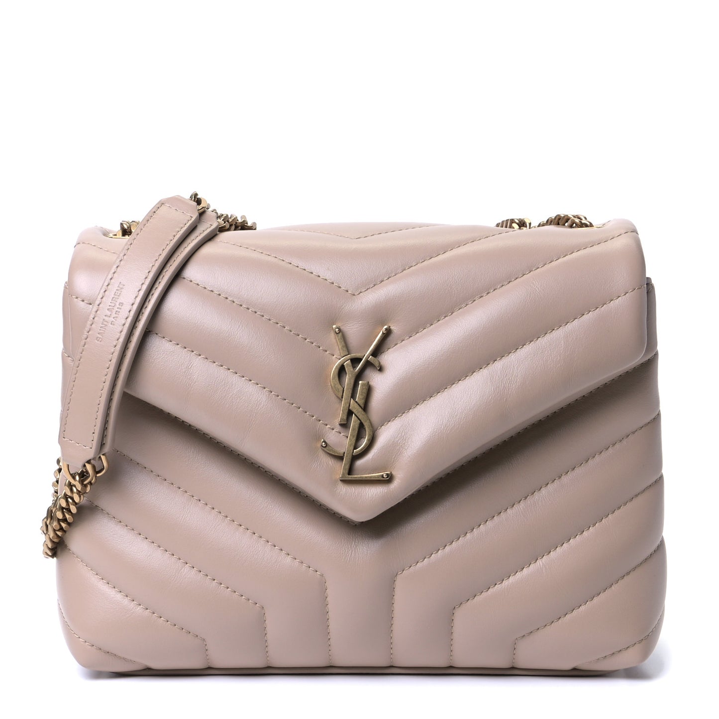 Calfskin Y Quilted Monogram Small Loulou Chain Satchel Dark Beige