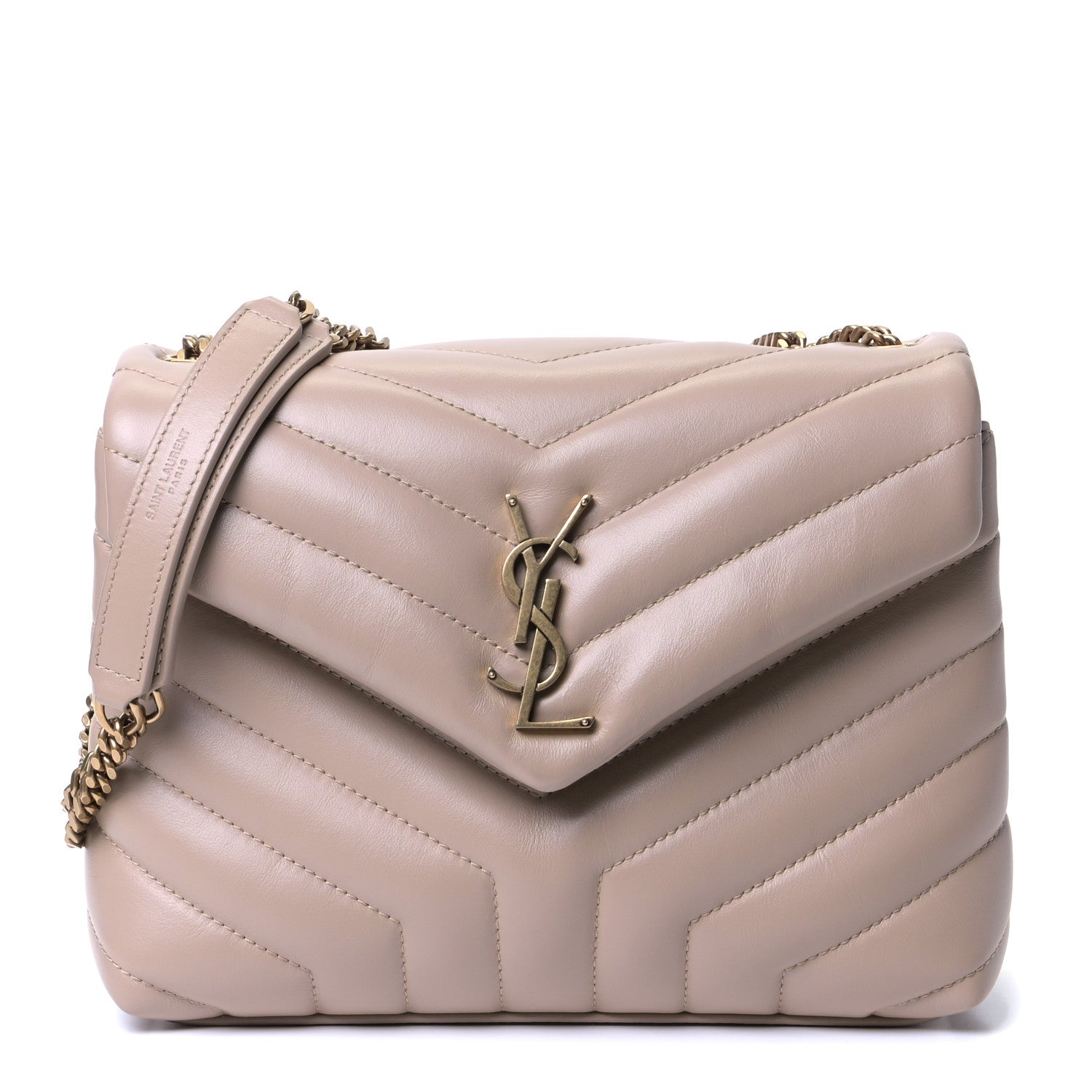 Saint Laurent Calfskin Y Quilted Monogram Small Loulou Chain Satchel Dark Beige 1 of 6