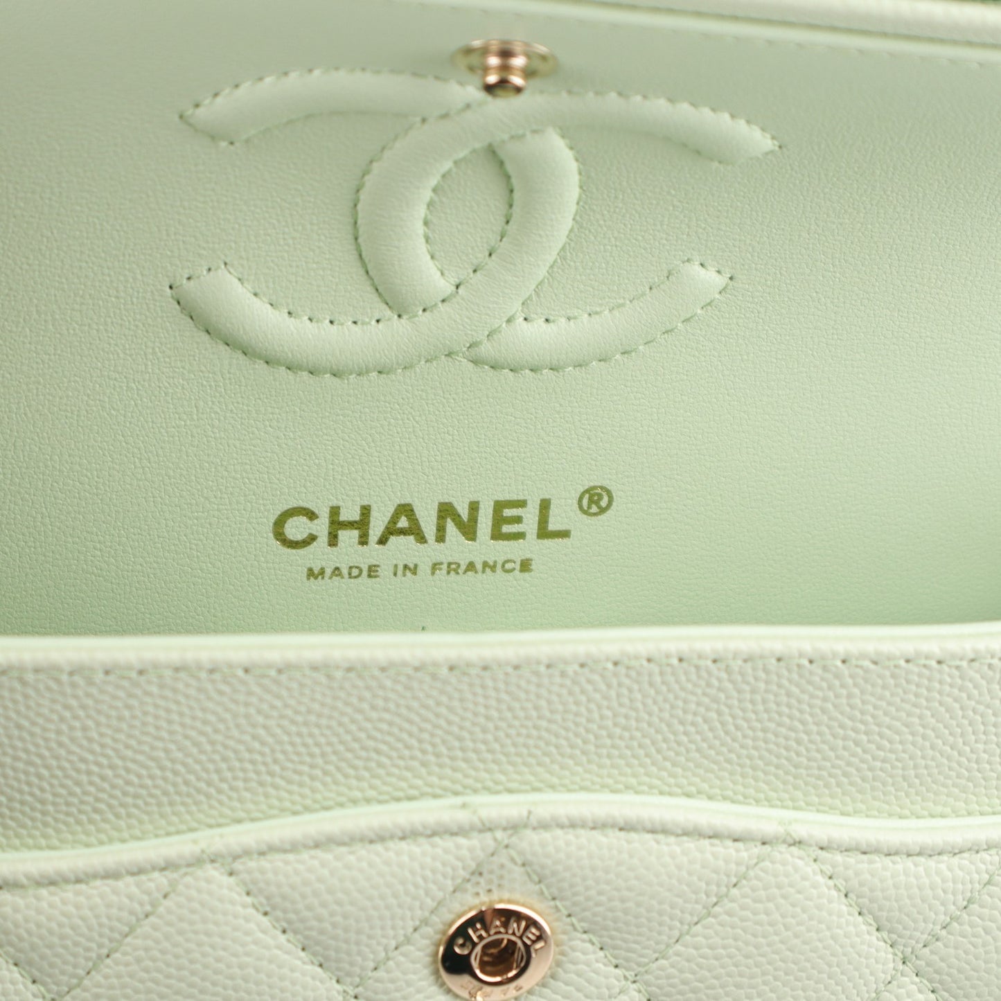 Caviar Quilted Small Double Flap Light Green