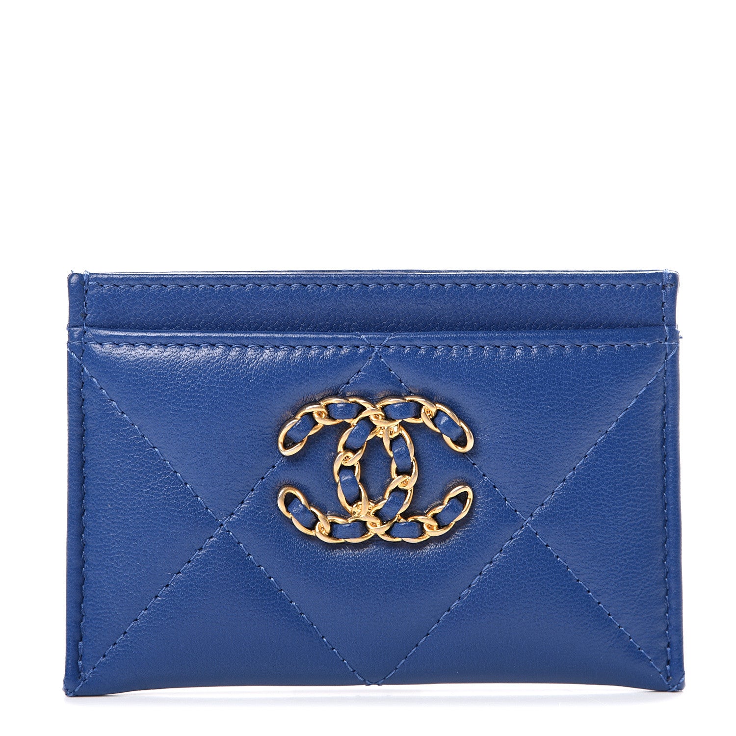 Chanel Shiny Goatskin Quilted Chanel 19 Card Holder Dark Blue 1 of 8