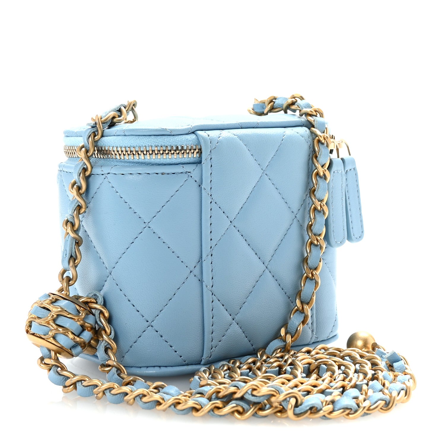 Chanel Lambskin Quilted Pearl Crush Mini Vanity Case With Chain Light Blue 3 of 11