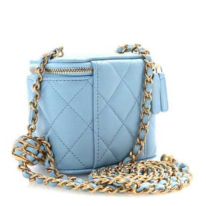 Chanel Lambskin Quilted Pearl Crush Mini Vanity Case With Chain Light Blue 3 of 11