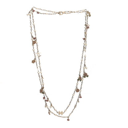 Chanel Pearl Enamel CC Camellia Long Necklace Gold Beige Pink 3 of 4