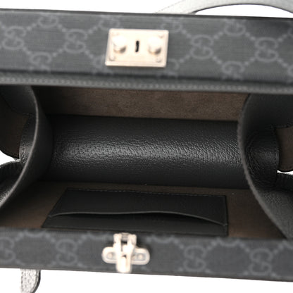 Gucci GG Supreme Monogram Textured Dollar Calfskin Mini New Basket Shoulder Bag Black Grey 5 of 12