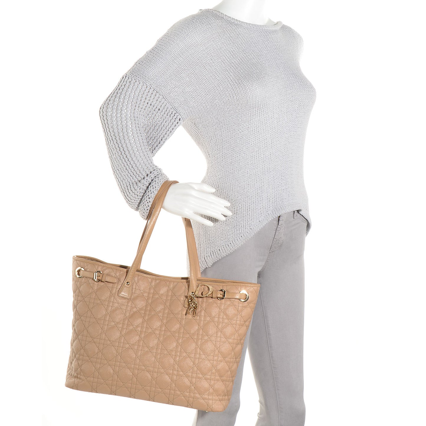 Coated Canvas Cannage Medium Panarea Tote Beige