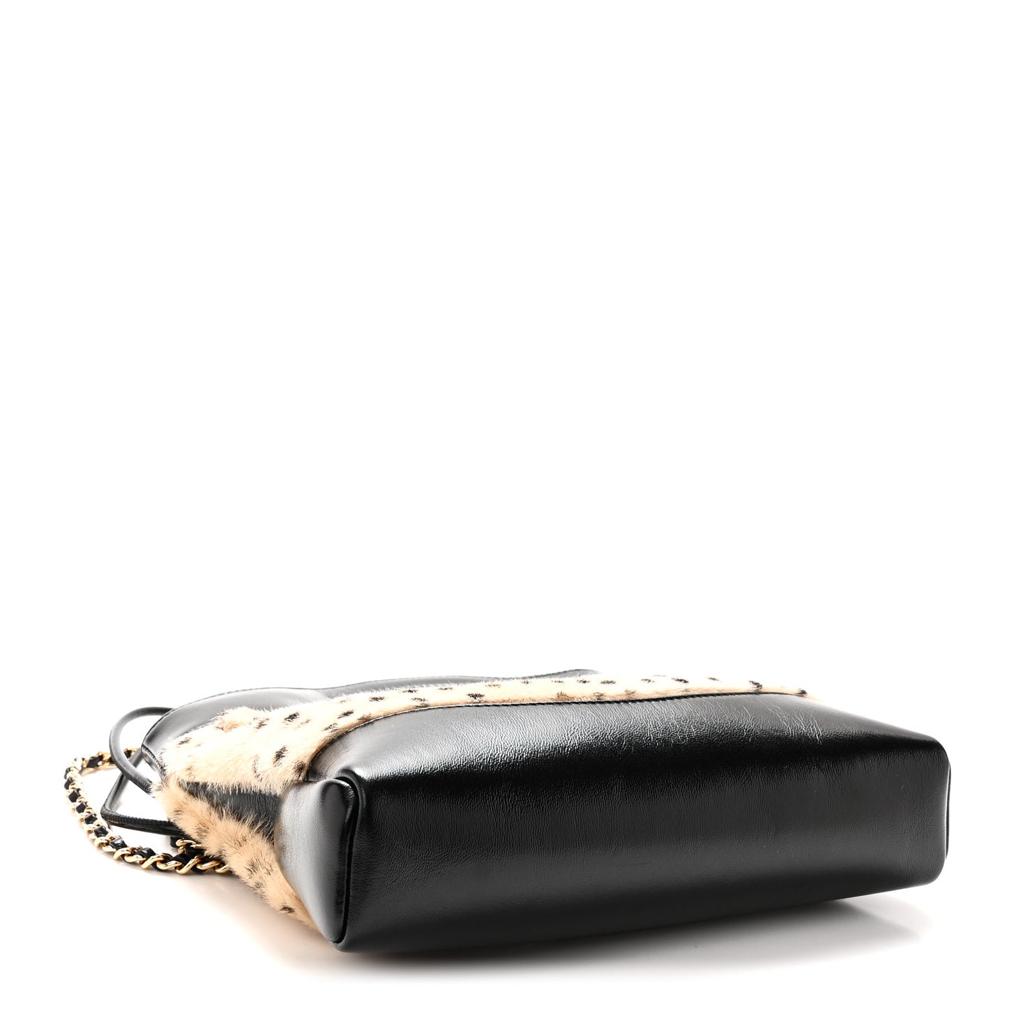 Shiny Lambskin Pony Hair Cheetah Printed Mini 31 Shopping Bag Light Beige Black