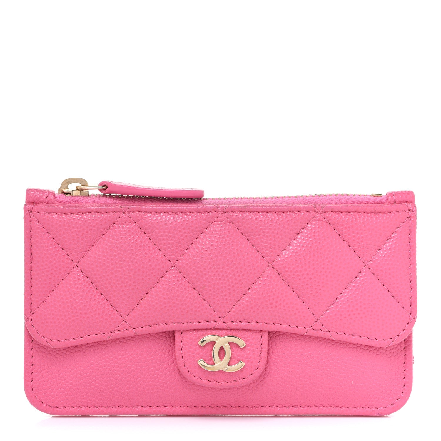 Chanel Caviar Quilted Flap Zip Card Holder Pink 1 of 7