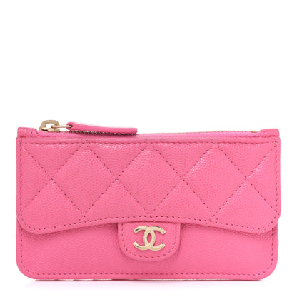 Chanel Caviar Quilted Flap Zip Card Holder Pink 1 of 7