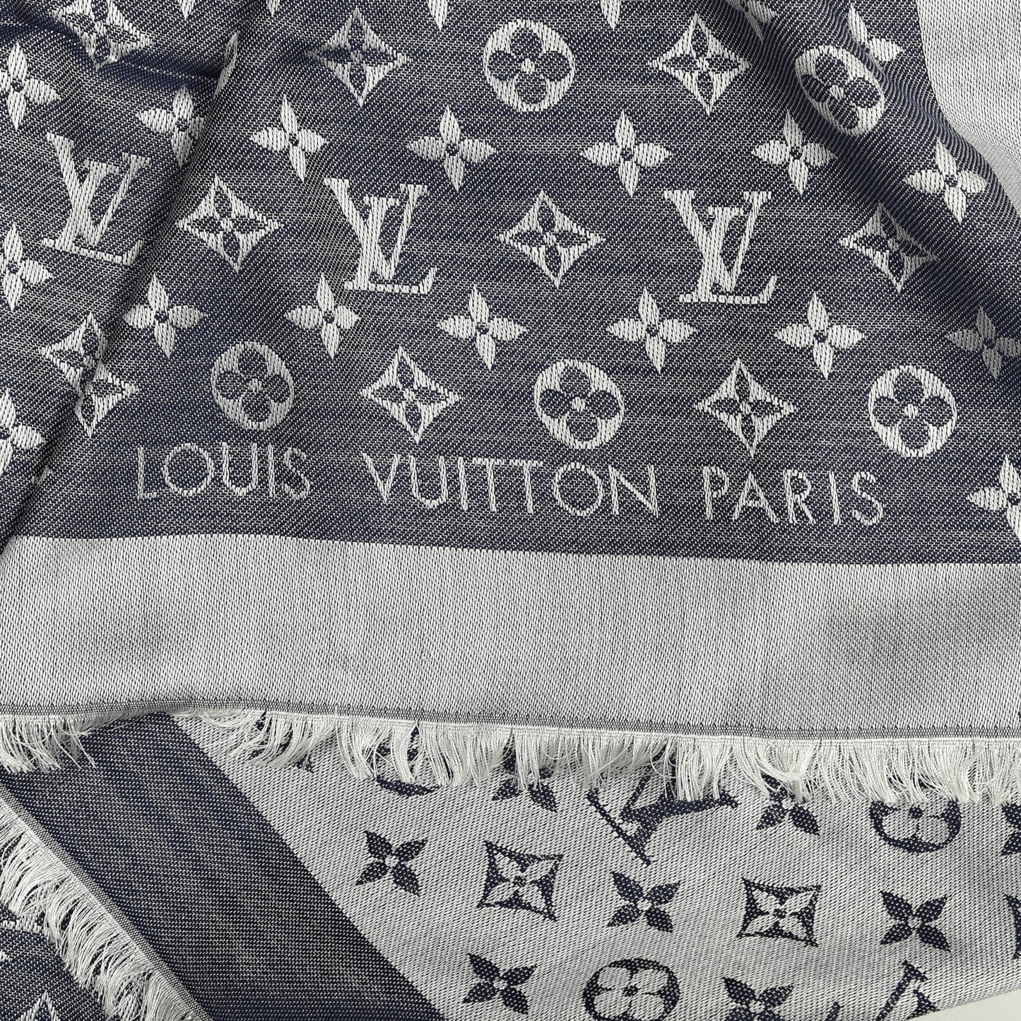 Silk Wool Monogram Denim Shawl Blue