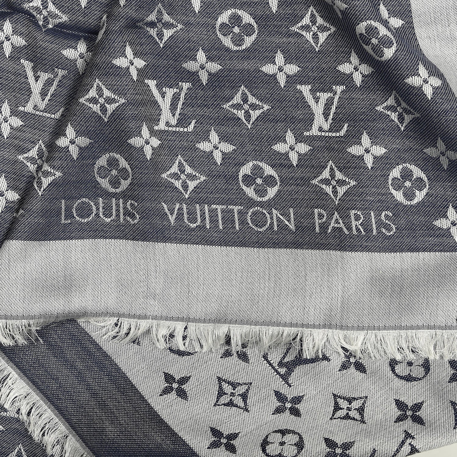 Louis Vuitton Silk Wool Monogram Denim Shawl Blue 2 of 4