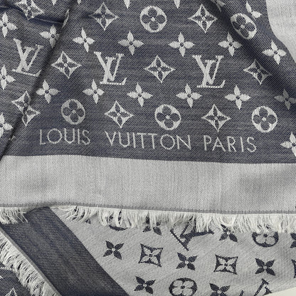 Louis Vuitton Silk Wool Monogram Denim Shawl Blue 2 of 4