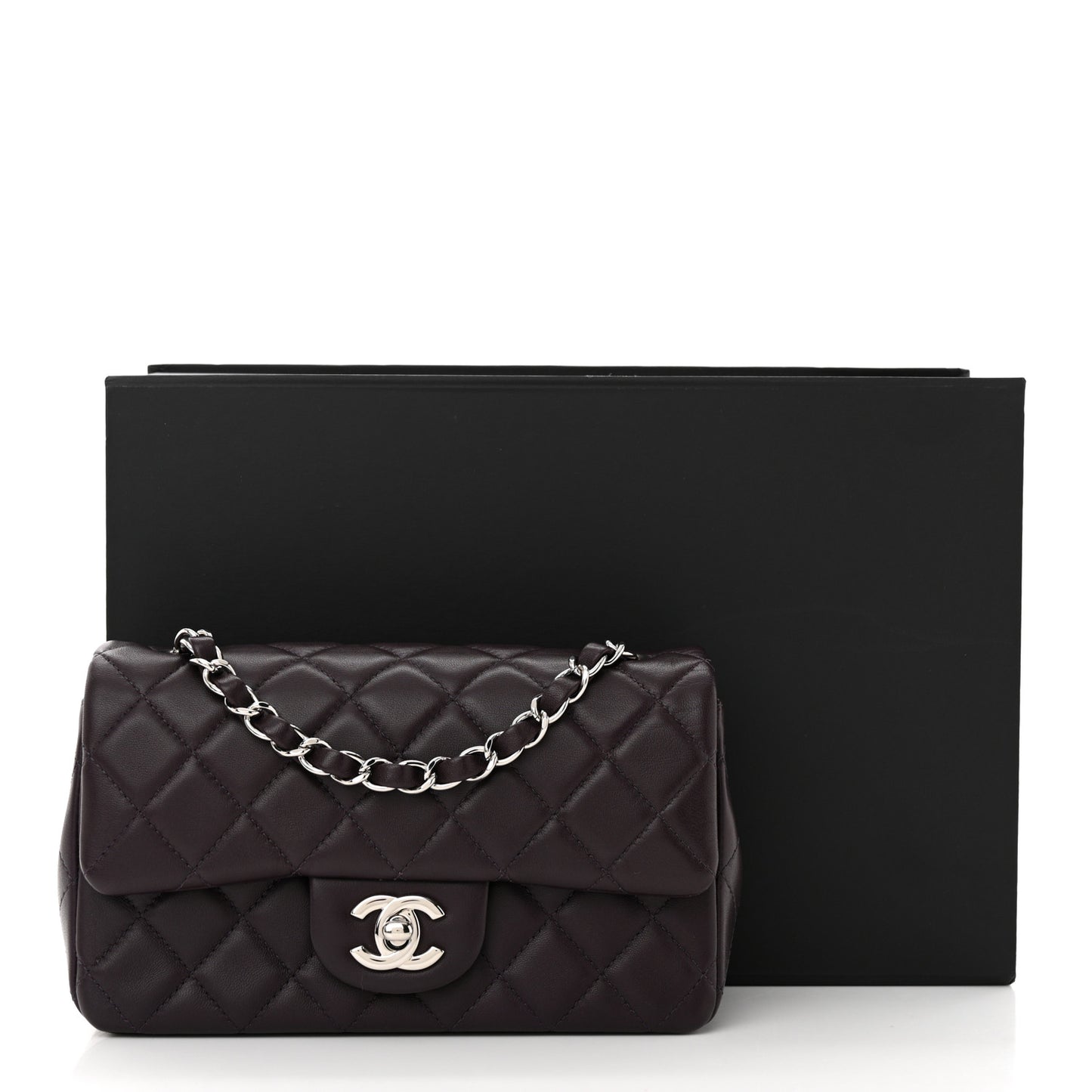 Lambskin Quilted Mini Rectangular Flap Dark Purple