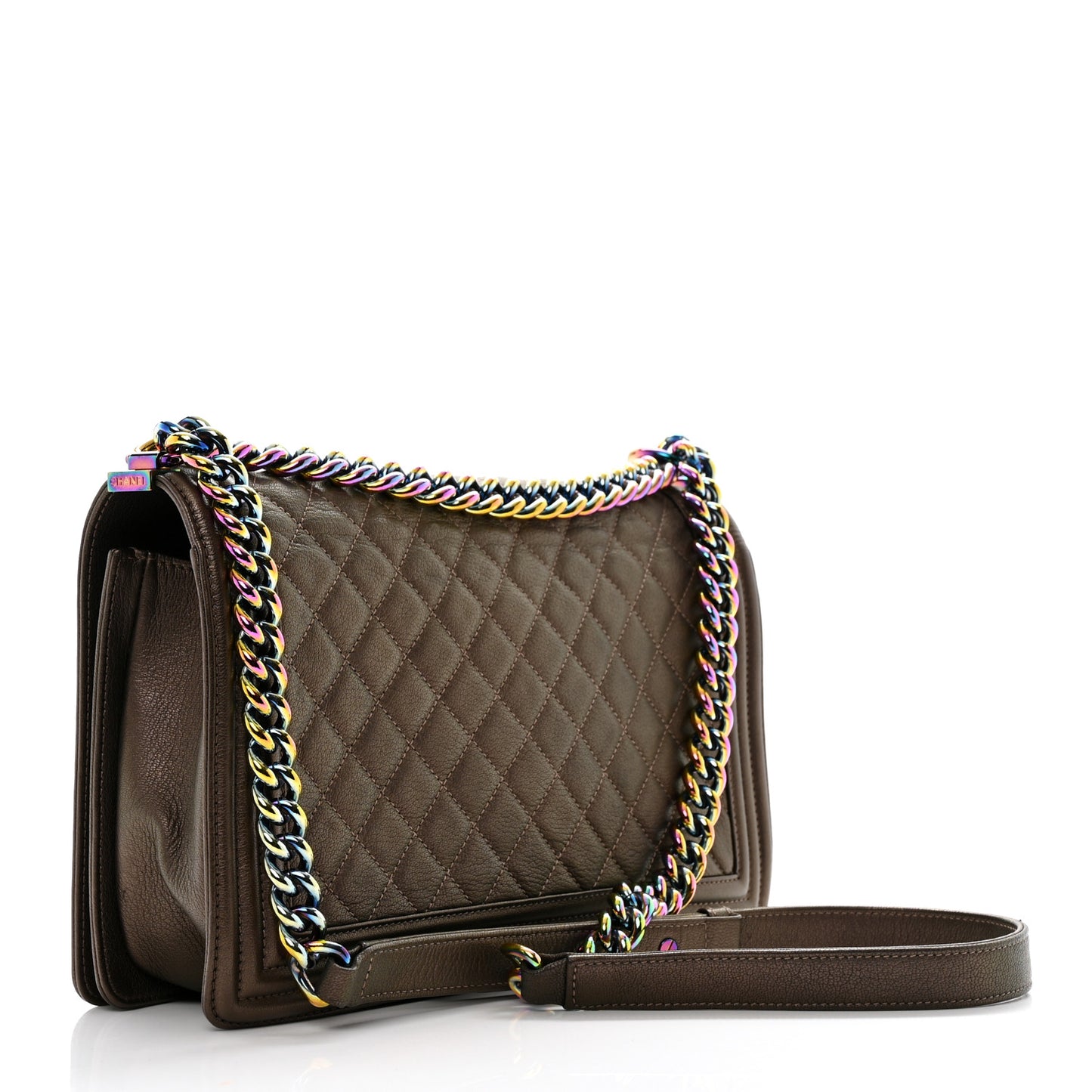 Iridescent Goatskin Quilted New Medium Boy Flap Dark Gold