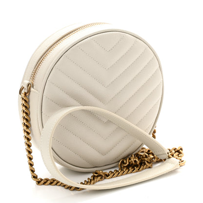 Saint Laurent Grain De Poudre Matelasse Chevron Quilted Round Vinyle Camera Bag White 3 of 10