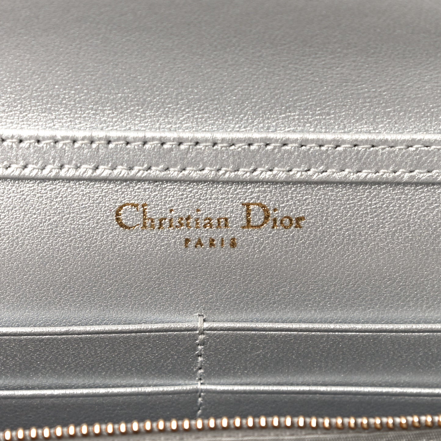 Metallic Grained Calfskin Diorama Wallet on Chain Pouch Silver