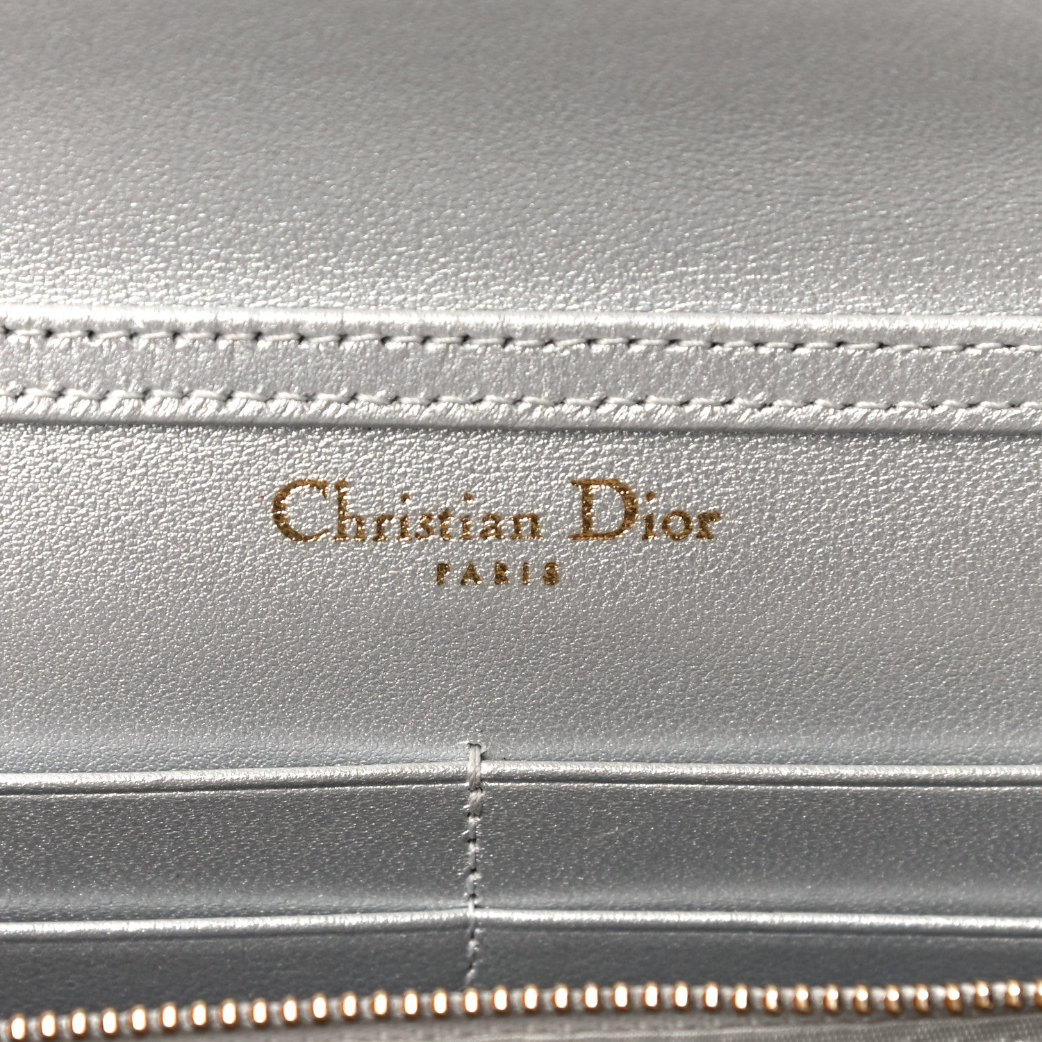 Christian Dior Metallic Grained Calfskin Diorama Wallet on Chain Pouch Silver 6 of 10