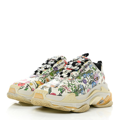 Balenciaga X GUCCI Fabric Allover Logo Flora Print Womens Triple S Sneakers 39 Multicolor White 3 of 10