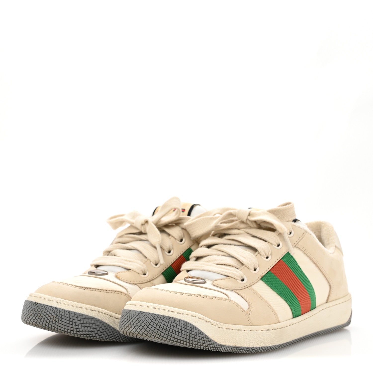 Gucci Nylon Nubuck Web Womens Screener Sneakers 38 Mystic White Dusty Milk 4 of 12