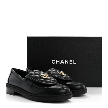 Chanel Lambskin Quilted CC Turnlock Loafers 38 Black 10 of 10