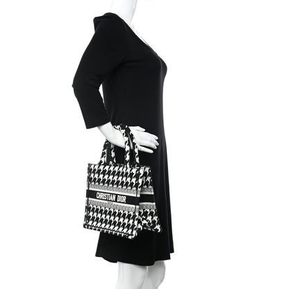 Christian Dior Canvas Houndstooth Embroidered Small Book Tote Black White 2 of 13