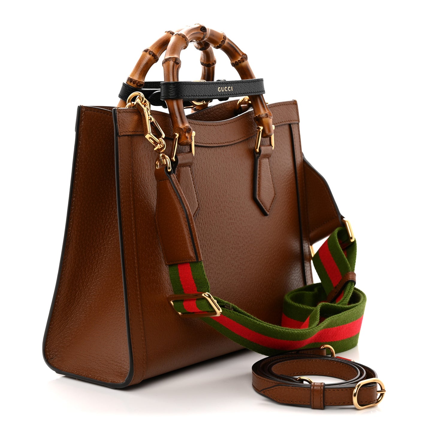 Textured Dollar Calfskin Web Small Diana Tote Bag Cuir Black