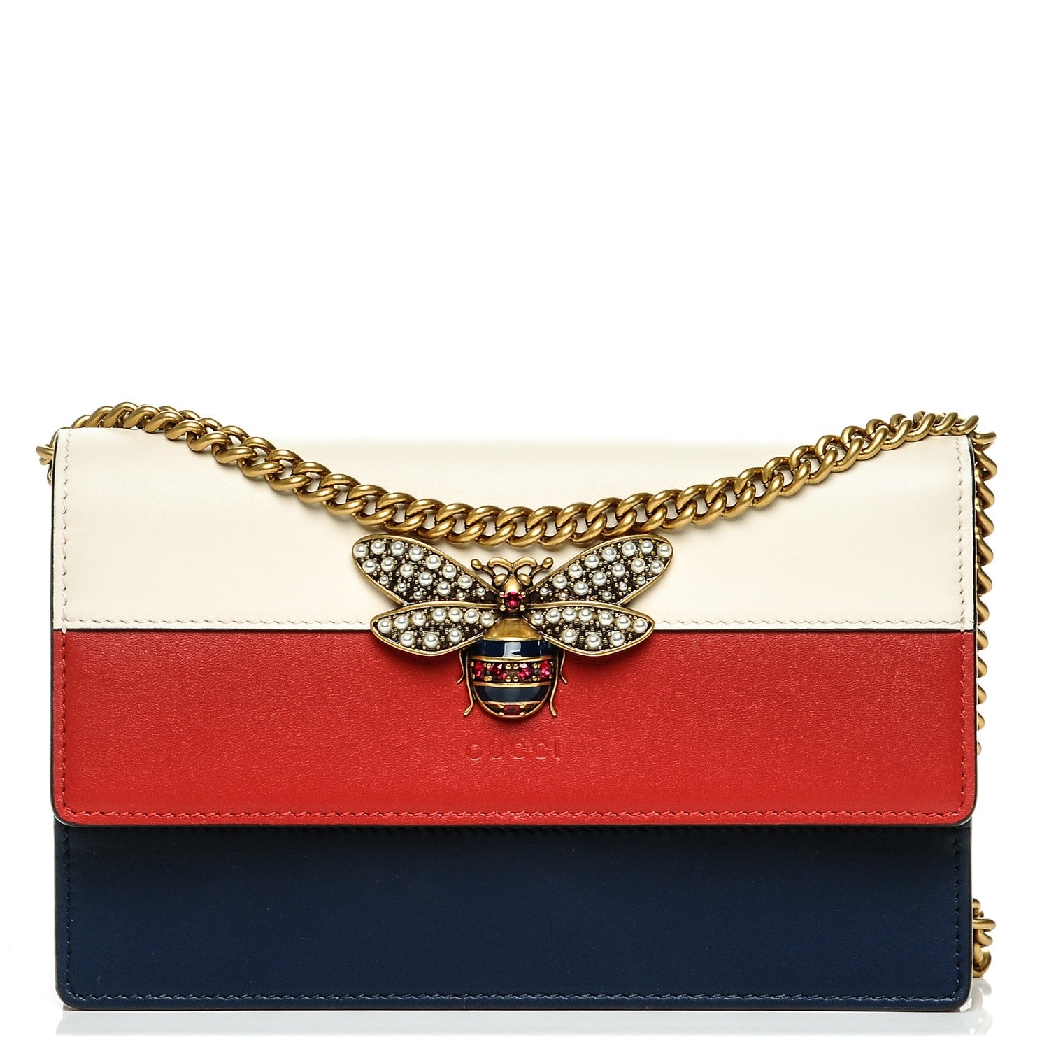 Gucci Calfskin Queen Margaret Chain Wallet Blue Agata Hibiscus Red Mystic White 1 of 6