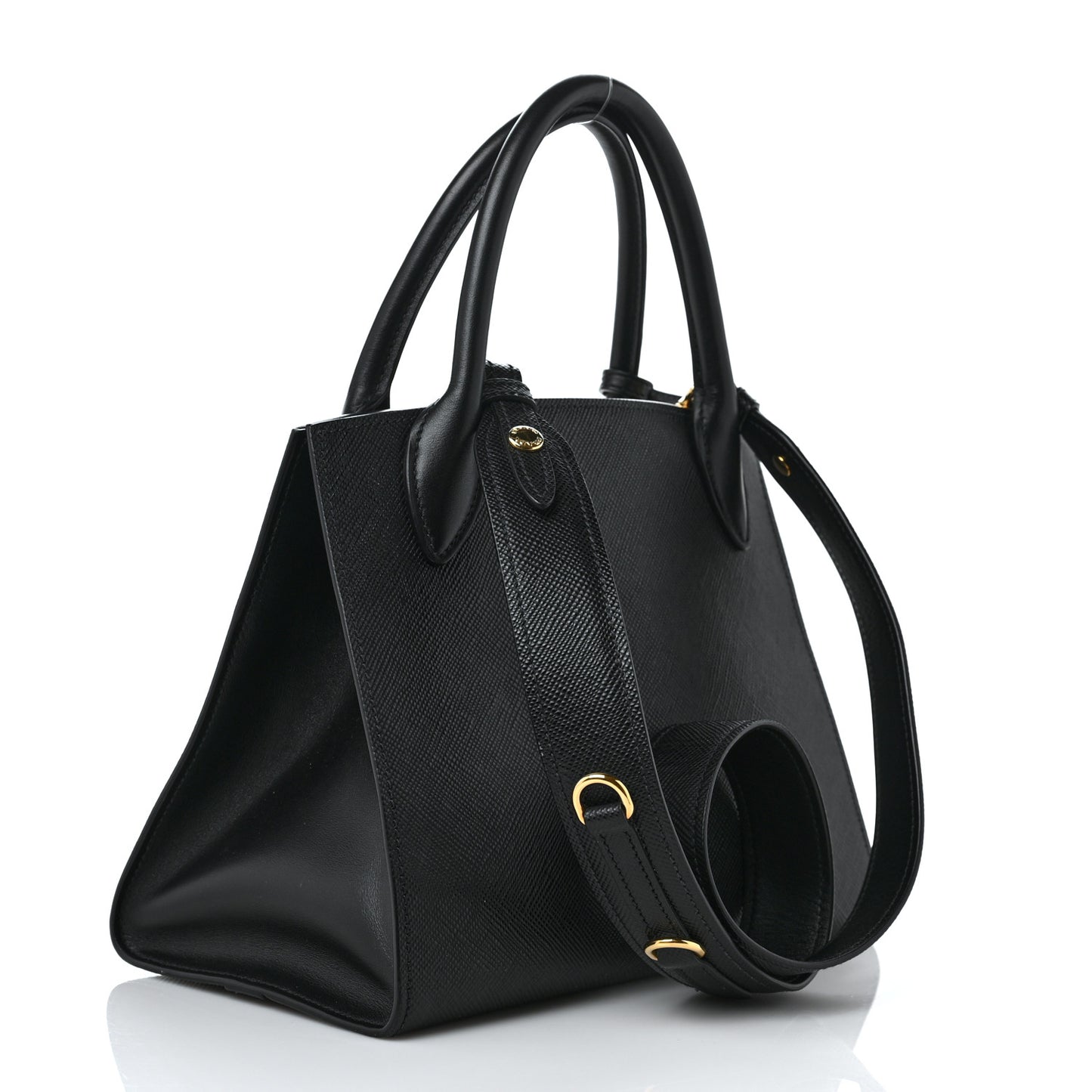 Saffiano Cuir Calfskin Small Monochrome Top Handle Tote Black