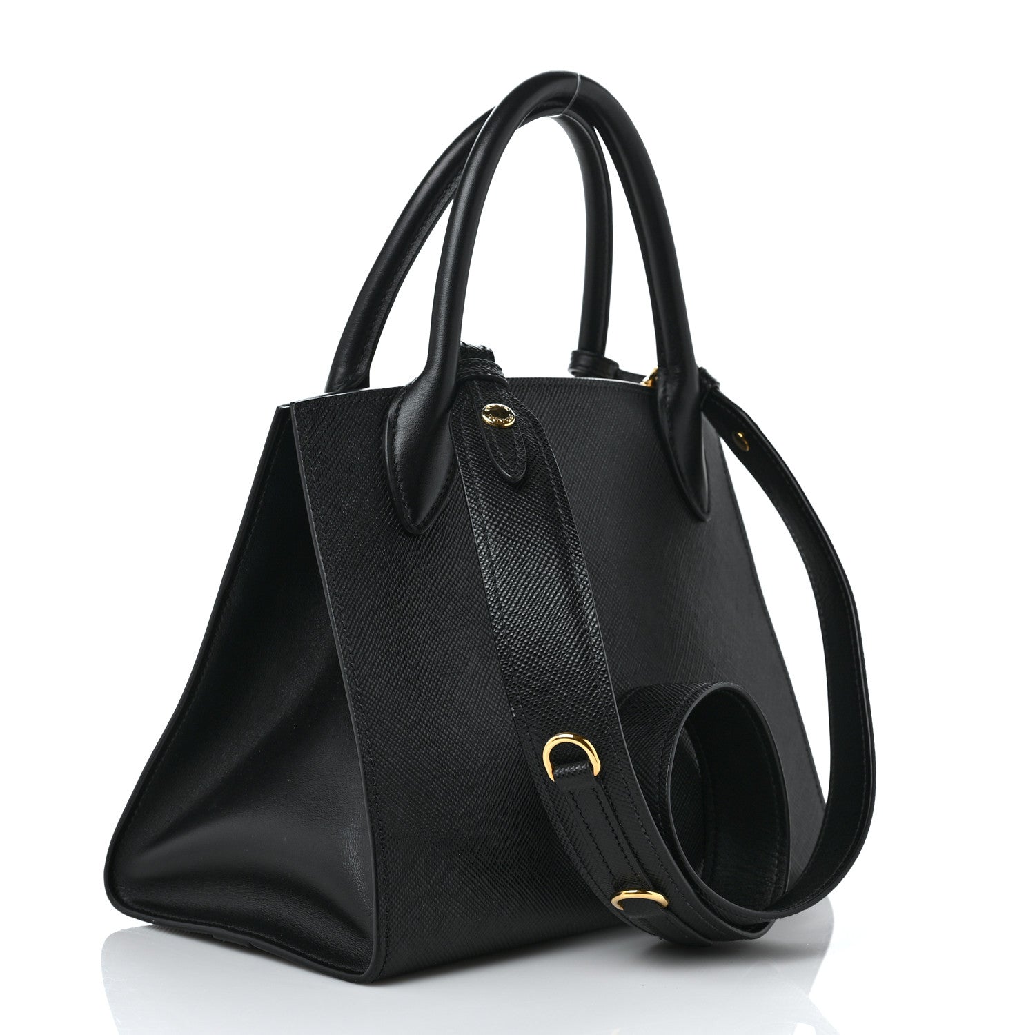 Prada Saffiano Cuir Calfskin Small Monochrome Top Handle Tote Black 3 of 9